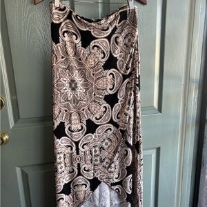 Anthropologie Black and Cream Asymmetrical Wrap Maxi Skirt